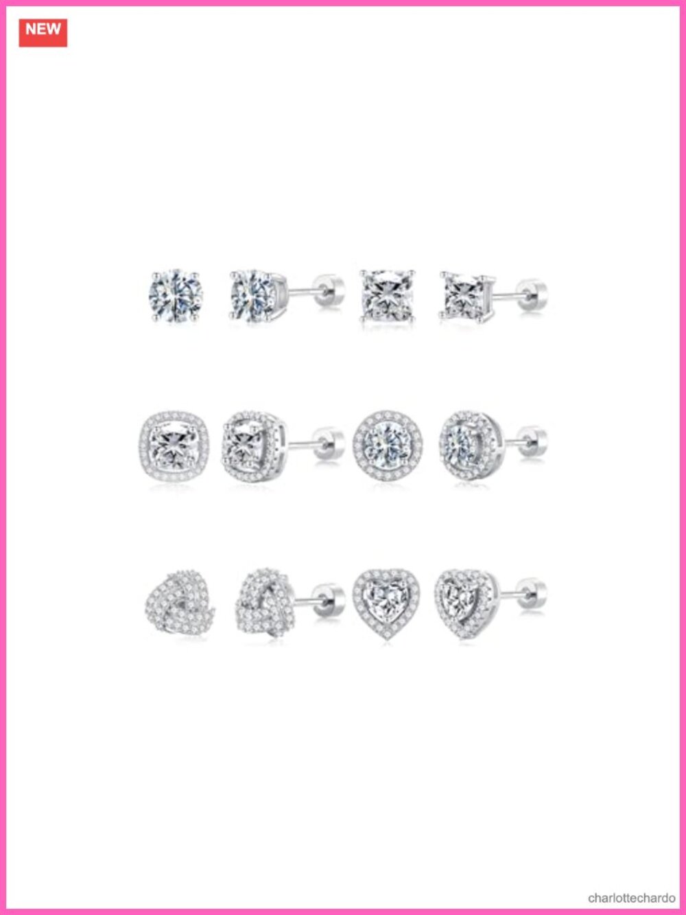 6 Pairs Hypoallergenic Flat Back Stud Earrings Brass Silver Plated Set Gift